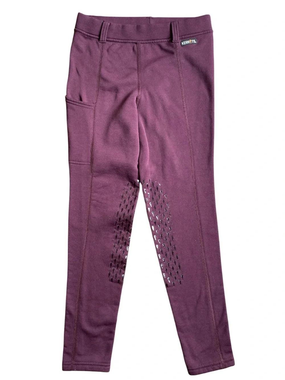 Kerrits Girls’ Fleece Riding Tights Large L Plum Purple Knee Patch Breeches